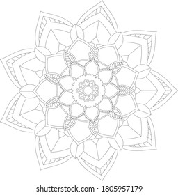 Circular pattern in form of mandala with flower for Henna, Mehndi, tattoo, decoration. Decorative ornament in ethnic oriental style. Outline doodle hand draw vector illustration.