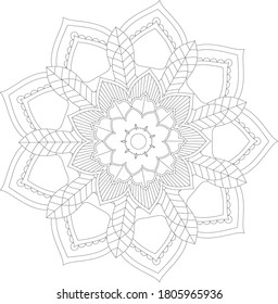 Circular pattern in form of mandala with flower for Henna, Mehndi, tattoo, decoration. Decorative ornament in ethnic oriental style. Outline doodle hand draw vector illustration.