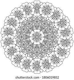 Circular pattern in form of mandala with flower decoration. mehndi flower decoration in ethnic oriental, indian style.