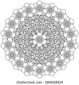 Circular pattern in form of mandala with flower for henna mehndi tattoo decoration. mehndi flower decoration in ethnic oriental indian style. Vector EPS 10.