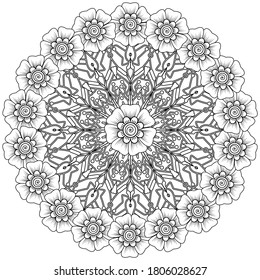 Circular pattern in form of mandala with flower for henna mehndi tattoo decoration. mehndi flower decoration in ethnic oriental indian style. Vector EPS 10.