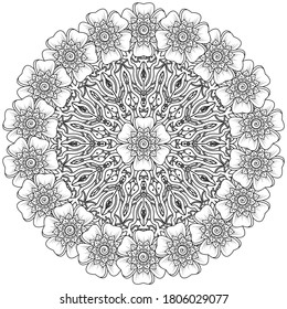 Circular pattern in form of mandala with flower for henna mehndi tattoo decoration. mehndi flower decoration in ethnic oriental indian style.