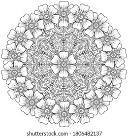 Circular pattern in form of mandala with flower for henna mehndi tattoo decoration. mehndi flower decoration in ethnic oriental indian style. 