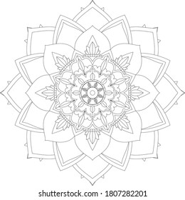 Circular pattern in form of mandala with flower for Henna, Mehndi, tattoo, decoration. Decorative ornament in ethnic oriental style. Outline doodle hand draw vector illustration.
