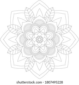 Circular pattern in form of mandala with flower for Henna, Mehndi, tattoo, decoration. Decorative ornament in ethnic oriental style. Outline doodle hand draw vector illustration.