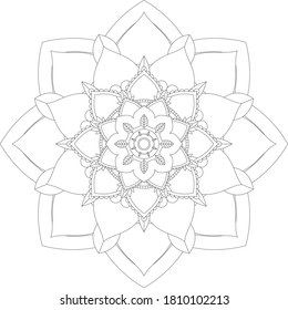 Circular pattern in form of mandala with flower for Henna, Mehndi, tattoo, decoration. Decorative ornament in ethnic oriental style. Outline doodle hand draw vector illustration.