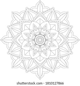 Circular pattern in form of mandala with flower for Henna, Mehndi, tattoo, decoration. Decorative ornament in ethnic oriental style. Outline doodle hand draw vector illustration.
