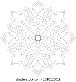 Circular pattern in form of mandala with flower for Henna, Mehndi, tattoo, decoration. Decorative ornament in ethnic oriental style. Outline doodle hand draw vector illustration.