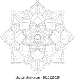 Circular pattern in form of mandala with flower for Henna, Mehndi, tattoo, decoration. Decorative ornament in ethnic oriental style. Outline doodle hand draw vector illustration.