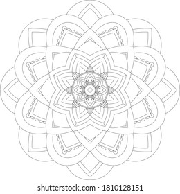 Circular pattern in form of mandala with flower for Henna, Mehndi, tattoo, decoration. Decorative ornament in ethnic oriental style. Outline doodle hand draw vector illustration.