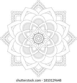 Circular pattern in form of mandala with flower for Henna, Mehndi, tattoo, decoration. Decorative ornament in ethnic oriental style. Outline doodle hand draw vector illustration.