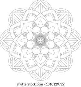 Circular pattern in form of mandala with flower for Henna, Mehndi, tattoo, decoration. Decorative ornament in ethnic oriental style. Outline doodle hand draw vector illustration.