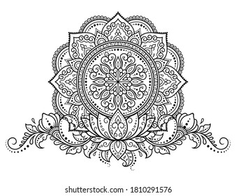Circular pattern in form of mandala with flower for Henna, Mehndi, tattoo, decoration. Decorative ornament in ethnic oriental style. Outline doodle hand draw vector illustration.