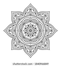 Circular pattern in form of mandala with flower for Henna, Mehndi, tattoo, decoration. Decorative ornament in ethnic oriental style. Outline doodle hand draw vector illustration.