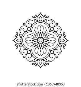 Circular pattern in form of mandala with flower for Henna, Mehndi, tattoo, decoration. Decorative ornament in ethnic oriental style. Outline doodle hand draw vector illustration.