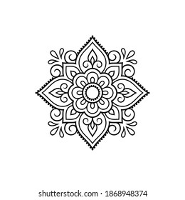 Circular pattern in form of mandala with flower for Henna, Mehndi, tattoo, decoration. Decorative ornament in ethnic oriental style. Outline doodle hand draw vector illustration.