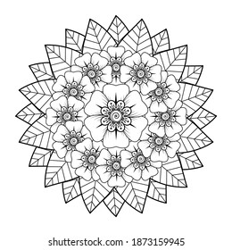 Circular pattern in form of mandala with flower for henna, mehndi, tattoo, decoration. mehndi flower decoration in ethnic oriental, indian style.
