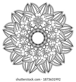 Circular pattern in form of mandala with flower for henna, mehndi, tattoo, decoration.
