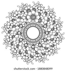 Circular pattern in form of mandala with flower for henna, mehndi, tattoo, decoration.