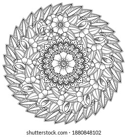 Circular pattern in form of mandala with flower for henna, mehndi, tattoo, decoration.
