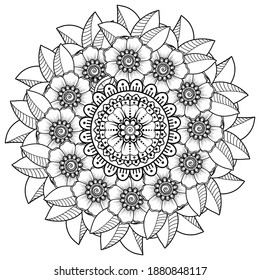 Circular pattern in form of mandala with flower for henna, mehndi, tattoo, decoration.