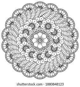 Circular pattern in form of mandala with flower for henna, mehndi, tattoo, decoration.