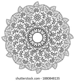Circular pattern in form of mandala with flower for henna, mehndi, tattoo, decoration.