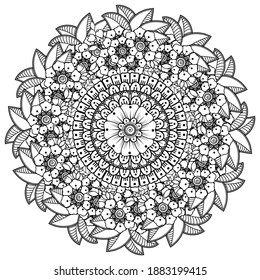Circular pattern in the form of mandala with flower for henna, mehndi, tattoo, decoration. decorative ornament in ethnic oriental style. coloring book page.