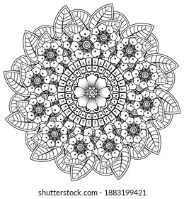 Patrón circular en forma de mandala con flor para henna, mehndi, tatuaje, decoración. adorno decorativo de estilo étnico oriental. página del libro de coloreado.