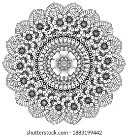 Circular pattern in the form of mandala with flower for henna, mehndi, tattoo, decoration. decorative ornament in ethnic oriental style. coloring book page.