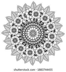 Circular pattern in the form of mandala with flower for henna, mehndi, tattoo, decoration. decorative ornament in ethnic oriental style. coloring book page.