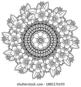 Circular pattern in form of mandala with flower for henna, mehndi, tattoo, decoration.