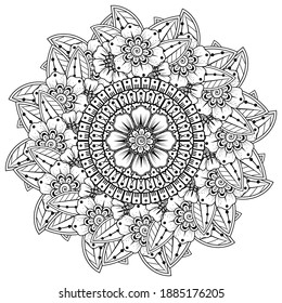 Circular pattern in form of mandala with flower for henna, mehndi, tattoo, decoration.