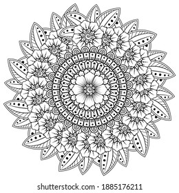 Circular pattern in form of mandala with flower for henna, mehndi, tattoo, decoration.