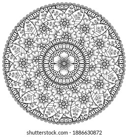 Circular pattern in the form of mandala with flower for henna, mehndi, tattoo, decoration. decorative ornament in ethnic oriental style. coloring book page.