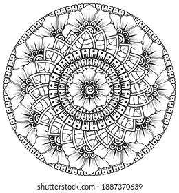 Patrón circular en forma de mandala con flor para henna, mehndi, tatuaje, decoración. adorno decorativo de estilo étnico oriental. página del libro de coloreado.