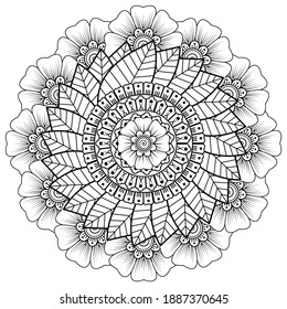 Circular pattern in the form of mandala with flower for henna, mehndi, tattoo, decoration. decorative ornament in ethnic oriental style. coloring book page.