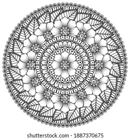 Circular pattern in the form of mandala with flower for henna, mehndi, tattoo, decoration. decorative ornament in ethnic oriental style. coloring book page.