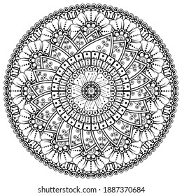 Circular pattern in the form of mandala with flower for henna, mehndi, tattoo, decoration. decorative ornament in ethnic oriental style. coloring book page.