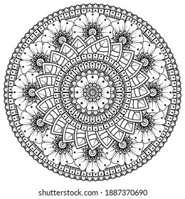 Circular pattern in the form of mandala with flower for henna, mehndi, tattoo, decoration. decorative ornament in ethnic oriental style. coloring book page.