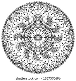 Circular pattern in the form of mandala with flower for henna, mehndi, tattoo, decoration. decorative ornament in ethnic oriental style. coloring book page.