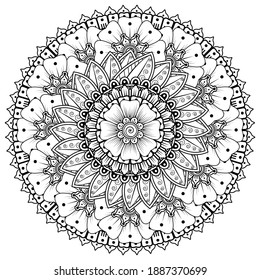 Circular pattern in the form of mandala with flower for henna, mehndi, tattoo, decoration. decorative ornament in ethnic oriental style. coloring book page.
