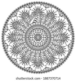 Circular pattern in the form of mandala with flower for henna, mehndi, tattoo, decoration. decorative ornament in ethnic oriental style. coloring book page.