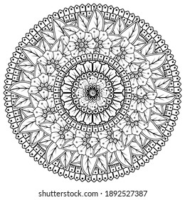 Circular pattern in the form of mandala with flower for henna, mehndi, tattoo, decoration. decorative ornament in ethnic oriental style. coloring book page.