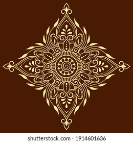 Circular pattern in form of mandala with flower for Henna, Mehndi, tattoo, decoration. Decorative ornament in ethnic oriental style. Outline doodle hand draw vector illustration.