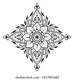 Circular pattern in form of mandala with flower for Henna, Mehndi, tattoo, decoration. Decorative ornament in ethnic oriental style. Outline doodle hand draw vector illustration.