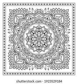 Circular pattern in form of mandala with flower for Henna, Mehndi, tattoo, decoration. Decorative ornament in ethnic oriental style. Outline doodle hand draw vector illustration.