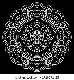 Circular pattern in form of mandala with flower for Henna, Mehndi, tattoo, decoration. Decorative ornament in ethnic oriental style. Outline doodle hand draw vector illustration.