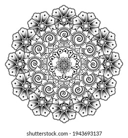 Circular pattern in the form of mandala with flower for henna, mehndi, tattoo, decoration. decorative ornament in ethnic oriental style. coloring book page.