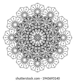 Circular pattern in the form of mandala with flower for henna, mehndi, tattoo, decoration. decorative ornament in ethnic oriental style. coloring book page.